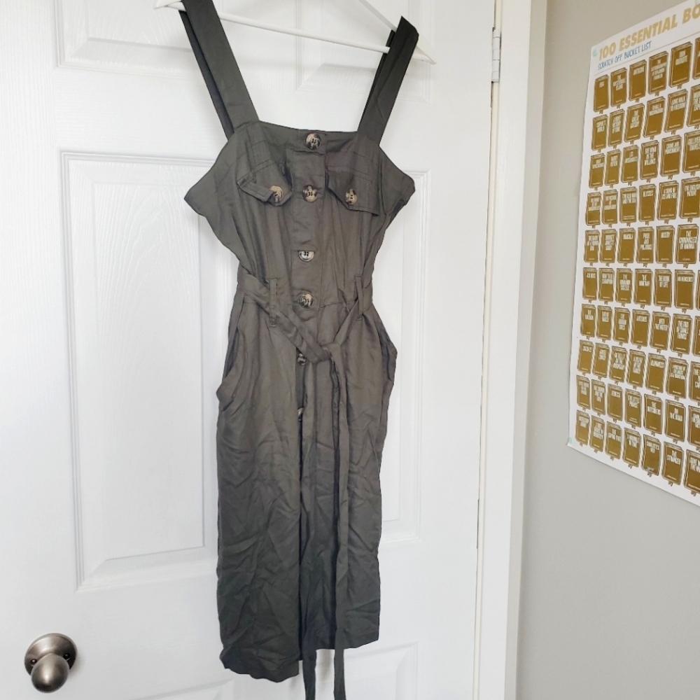 Army green linen dress